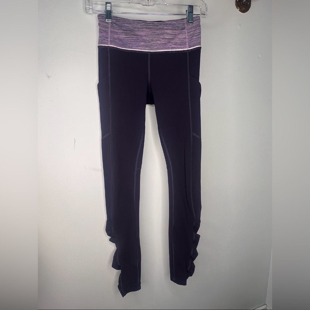 lululemon athletica Black Leggings with Purple Waistband